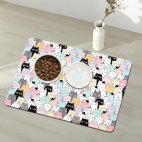 Pet Feeding Mat for Floors Waterproof Dog Mat for Food and Water Absorbent Quick Dry Non Slip mat for Cat Bowls (32"L x 24"W / ColorfulCat)