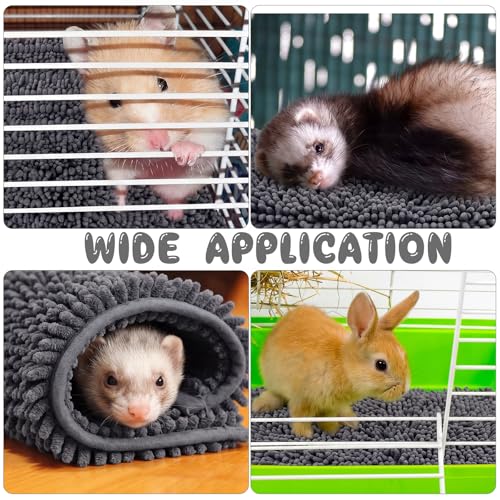 4 Pcs Guinea Pig Cage Liner (Dark Gray / 12 x 12 Inch / Shaggy Chenille)
