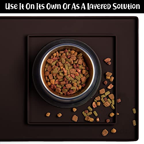 Dog Food Mat Waterproof Dog Bowl Mat for Food and Water (11.2"L x 11.2"W / Coffee)