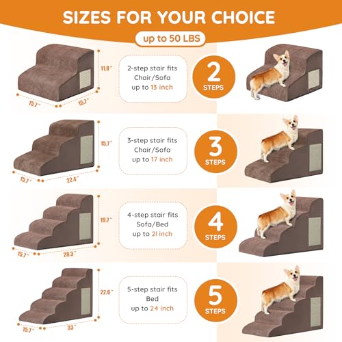 Dog Stairs for Small Dogs 11.8" H (Coffee / 2-Step 11.8"H)