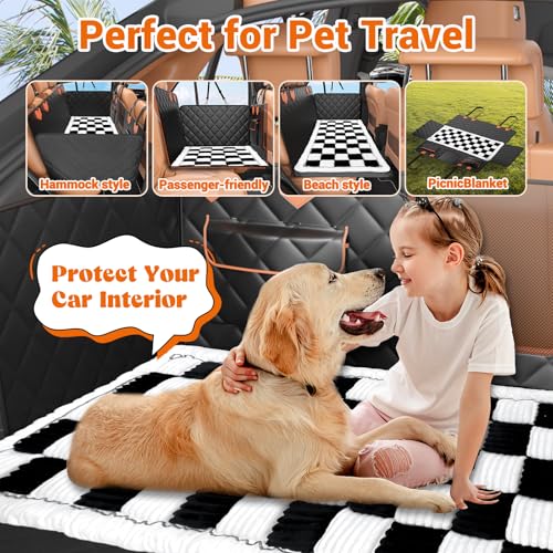 Hard Bottom Car Seat Cover for Dog swith Removable Soft Blankets (White / For Full Size Truck)