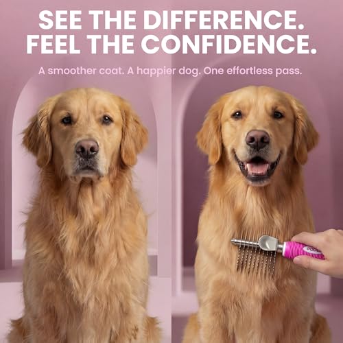 Poodle Dematting Fur Rake Comb Brush for Dogs and Cats (Pink / Dematting Comb)