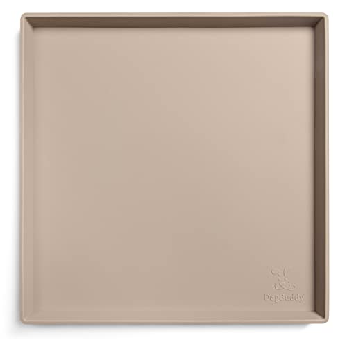 Dog Food Mat Waterproof Dog Bowl Mat for Food and Water (11.2"L x 11.2"W / Taupe)