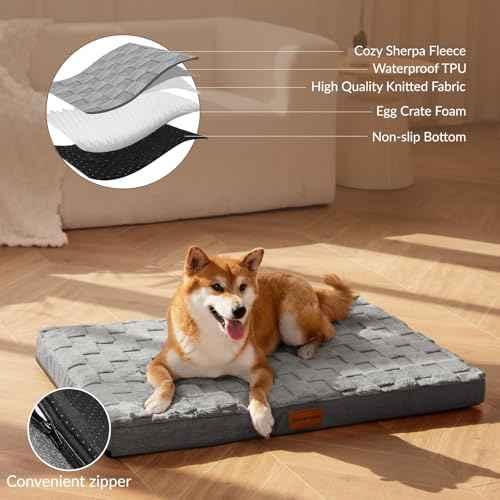 Orthopedic Large Dog Bed Washable Pet Crate Mat 48''X30'' Grey (Grey / 48"L x 30"W x 3.5"Th)