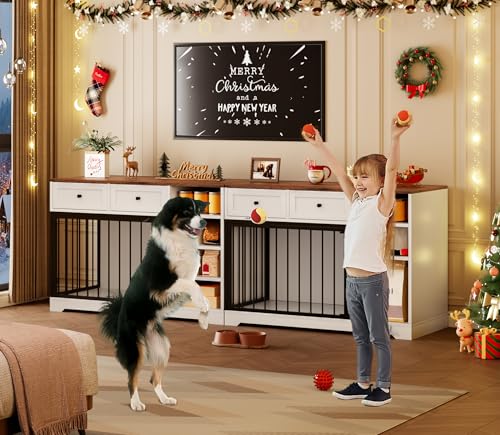 47" Medium Dog Crate Furniture with Storage (White / 47.2"L x 23.6"W x 33.5"H)