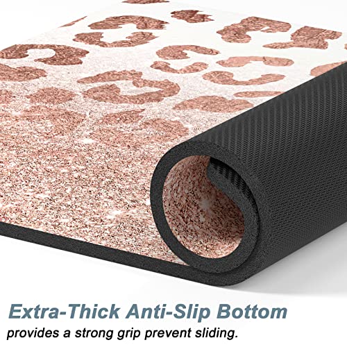 Dog Food Mat 12" x 19" Leopard Absorbent Dog Cat Bowl Mat for Food and Water (Rose Gold Leopard Print / 19"L x 12"W)