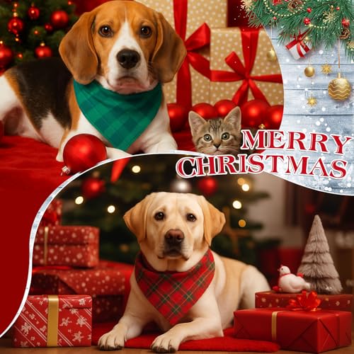 200 Pcs Christmas Plaid Dog Bandanas Bulk (Red, Green / Christmas Plaid)
