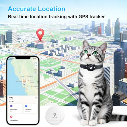 2-in-1 GPS Tracker for Cats: Smart Pet Collar with Real-Time Tracking,No Monthly Fee/Subscription (iOS & Android) Waterproof, Anti-Lost,365-Day Long Battery Life GPS Tracker Cat Collar (Blue) (Blue)