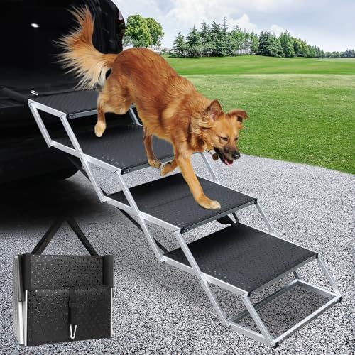 Folding Dog Stairs for Car (Black / 16.9In-4 Steps)