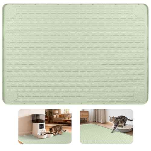 Cat Food Mat Extra Large Silicone Pet Bowl Mat 34''x22'' (Green / 34"L x 22"W)