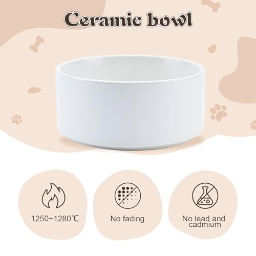 Raised Ceramic Dog Bowls Set with Non (42.27 Oz / White)