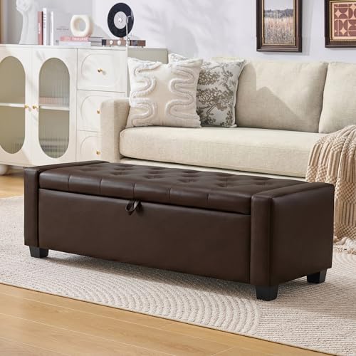 48" Ottoman with Storage (Dark Brown / 19.7"D x 48"W x 16.9"H)