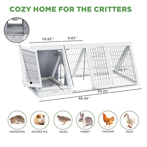 Rabbit Hutch Bunny Cage Indoor Outdoor for Chickens (Grey)