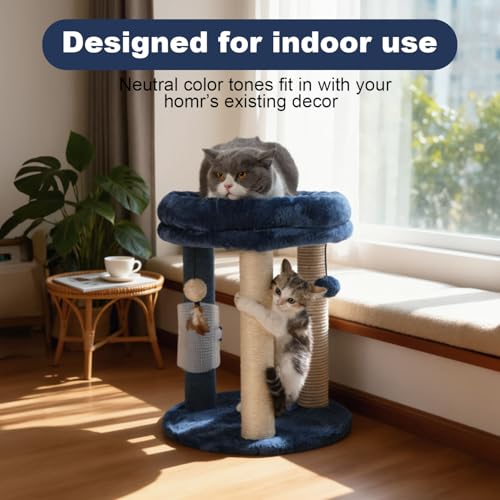 Cat Scratching Post Tree with Tower Soft Bed.Natural Quality Sisal Carpet Jute Scratch Posts with Three Hanging Ball Toys and Massage Brush for Indoor Cats and Kittens Blue (For indoor cats and kittens / Blue)