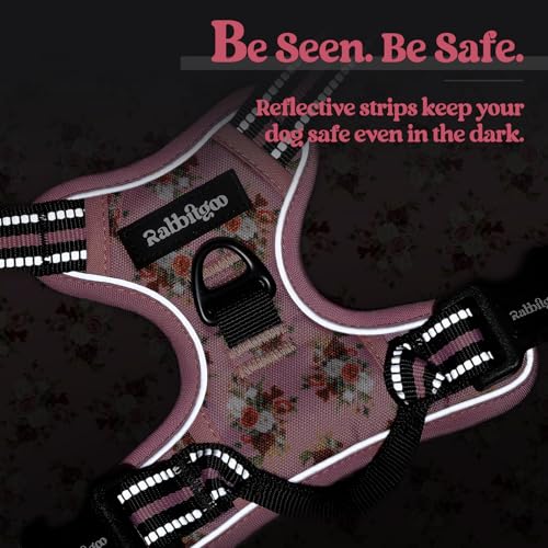 Dog Harness No Pull for Large Dogs with 2 Leash Clips (Large / Pink Rose)