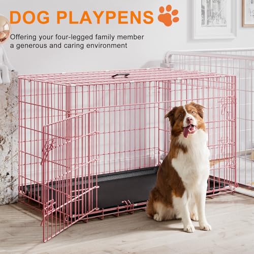 48" Foldable Metal Dog Crate (Pink)