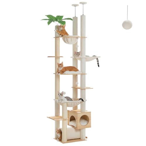 Floor to Ceiling Cat Tree for Large Cats (93''-101'' / Wooden Beige)