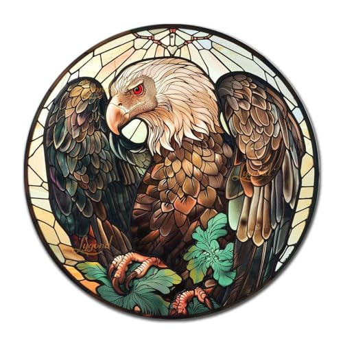 Metal Sign Tin Sign Circular Stained Glass Vulture Vintage Decor for Patio 8×8 Inches (8×8 Inches / Vulture-3)
