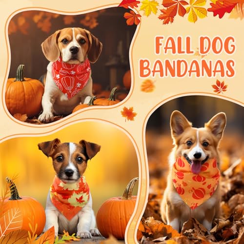 50 Pcs Thanksgiving Fall Dog Bandanas Bulk for Dogs Autumn Soft Bibs Adjustable Triangle Pet Bandana for Small Medium Large Costume (Leaves Pattern / 25.6 x 17.7 x 17.7 Inch)