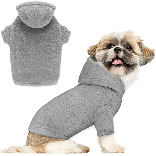 Fuzzy Dog Sweaters for Small Dogs Dog Hoodie Pet Clothes Warm Soft Cozy Coats Hooded Sweatshirt Fleece Small Pet Hoodies Sweater (X-Small / Grey)