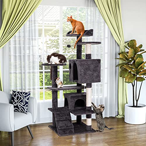 54 inch Cat Tree with Sisal (Grey)