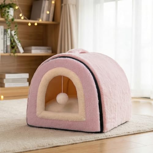 Cat Bed for Indoor Cats (Pink / M:(15.7"×15.7"×14.1"))