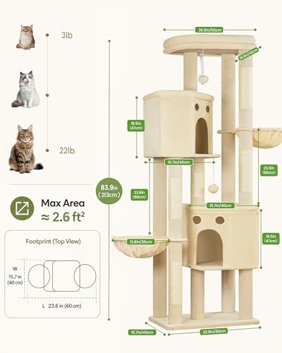 Cat Tree for Indoor Cats Large Adult (Beige / 84 Inch)