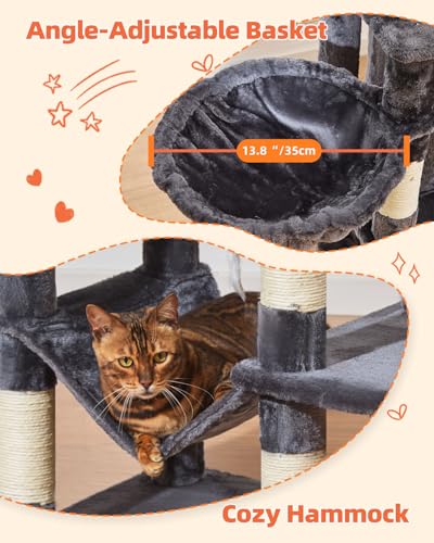 Cat Tree 67 in Tall Cat Tower with 2 Plush Cat Condos (67 inches / Smoky Gray)