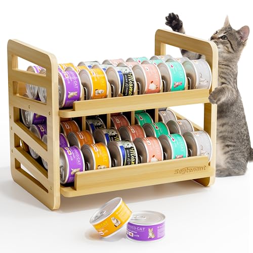 Rolling Bamboo Cat Food Can Organizer