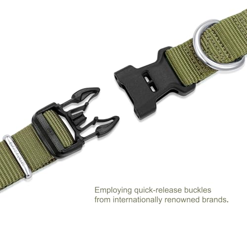 Nylon Dog Collar with Quick Release Buckle Soft Adjustable Sturdy for Small Medium Large Dogs Military Green (Military Green / M：13"-20")