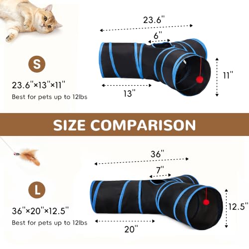 Cat Tunnel, 3-Way Collapsible Toy, Large Size Black & Royal Blue (Black & Royal Blue / Large)
