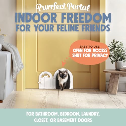 Meow Manor® Cat Door Interior Door (White With Gold Accents)