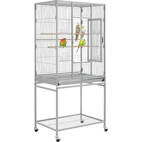 Metal Large Bird Cage Parrot Parakeet Cage w (Light Gray)