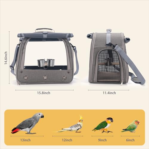 Bird Carrier Parrot Travel Cage with Perch (Gray)