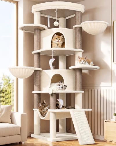 73in Corner Stable Cat Tree for Indoor Cats (Beige / 73 inch)