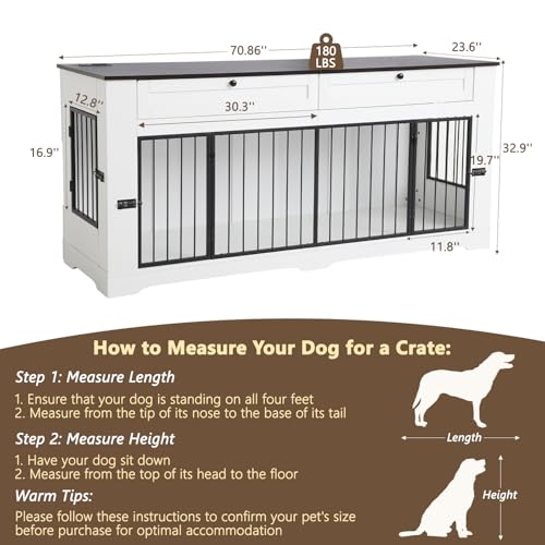 Large Dog Crate Furniture (White / 70.9"L x 23.6"W x 32.9"H)