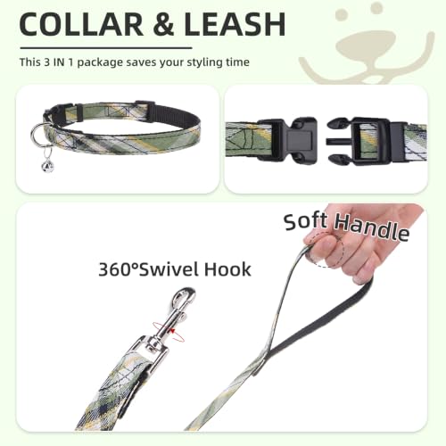 Dog Harness Collar and Leash Set No Pull for Small Medium Sized (Yellow Green / XS (CHEST 13"-14.5"))