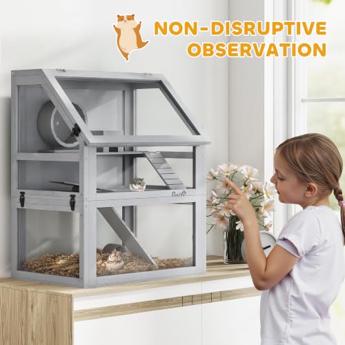 Wooden Hamster Cage 3 Tier for Dwarf Gerbil 24"x16"x29.5" Light Grey (Light Grey / 15.7"L x 23.6"W x 29.5"H)