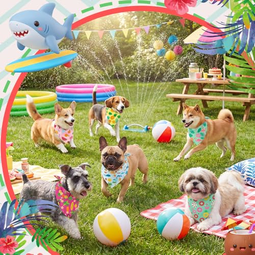 50 Pcs Summer Bandanas Bulk for Dogs Kerchief Bibs Scarves with Beach (Summer / 25.6 x 17.7 x 17.7 Inch)
