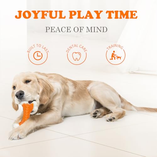 2 Pack Indestructible Dog Toys for Aggressive Chewers (2PC-Peanut Butter-Orange)
