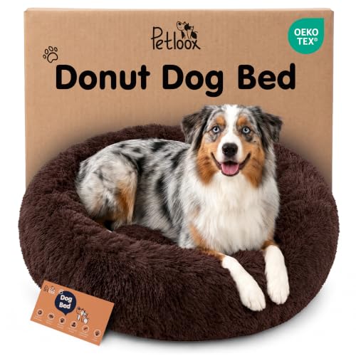 Calming Donut Dog Bed for Small Dogs (Coffee / Large (36"L x 36"W x 10"Th))