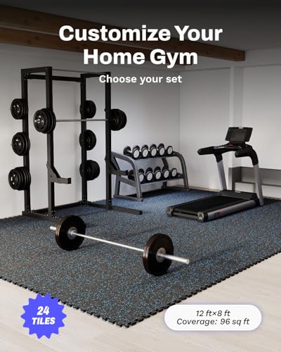 0.79" Thick Gym Flooring for Home Gym (Black/Blue / 96 Sq Ft (24 Tiles))