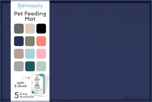 Dog Food Mat Raised Edges Dogs Mat for Food and Water Prevent Spill (18.5" x 11.5" / Navy)