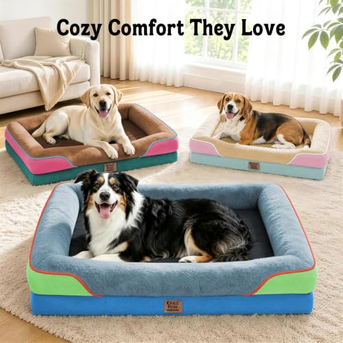 Waterproof Orthopedic XL Dog Bed for Large and Extra Large Dogs (Blue Lime / 42"L x 30"W x 7.5"Th)