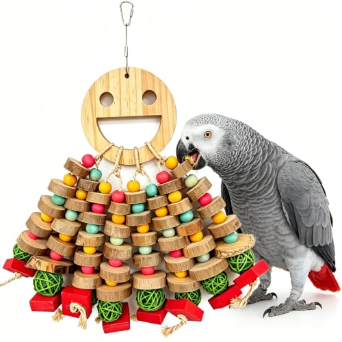 Large Bird Toys for Parrots Toys Natural Colored Wooden Bird Cages Chew Accessories for Macaws (Colorful Round Discs)