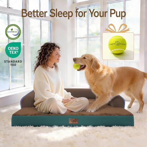 Washable Dog Bed with Bolster for Medium to Large Dogs (Jungle Berry / 36"L x 27"W x 7.5"Th)