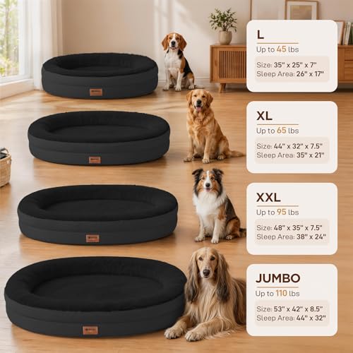 Waterproof Orthopedic Dog Bed for Large Dogs (Black / 44"L x 32"W x 7.5"Th)