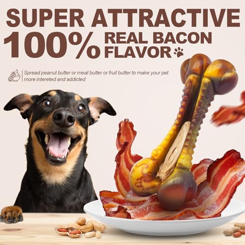 Dog Chew Toys for Aggressive Chewers (2 Bacon & 1 Beef)