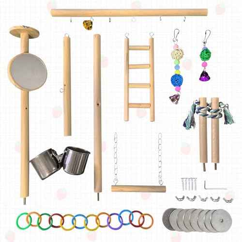 Small Bird Playground Natural Wood for Top of Cage Bird Perch Stand for Parrots Play Gym Toys for Small Birds Parrot Cockatiel Love Birds Budgie