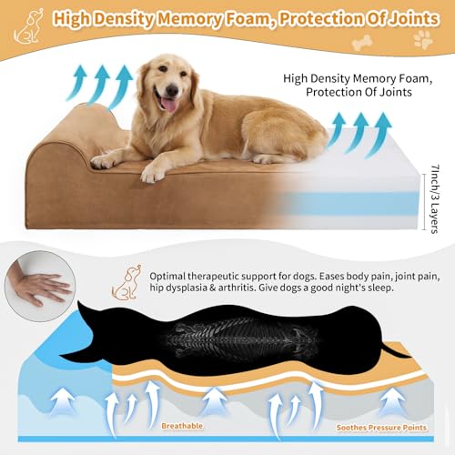 Orthopedic Dog Beds for Large Dogs (48.0"L x 30.0"W x 7.0"TH / Premium Version-Khaki)